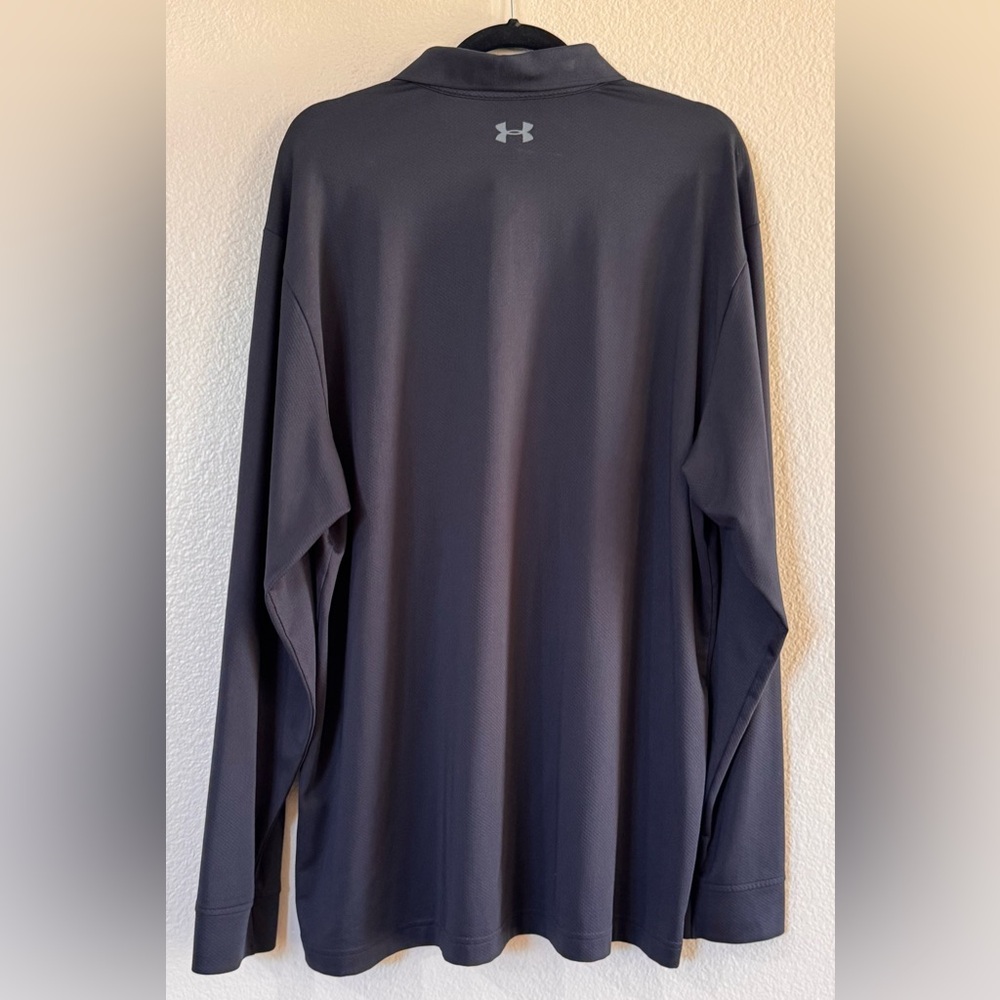 Under Armour Black HeatGear Performance Textured Long Sleeve Polo Sz XXL - Picture 3 of 7